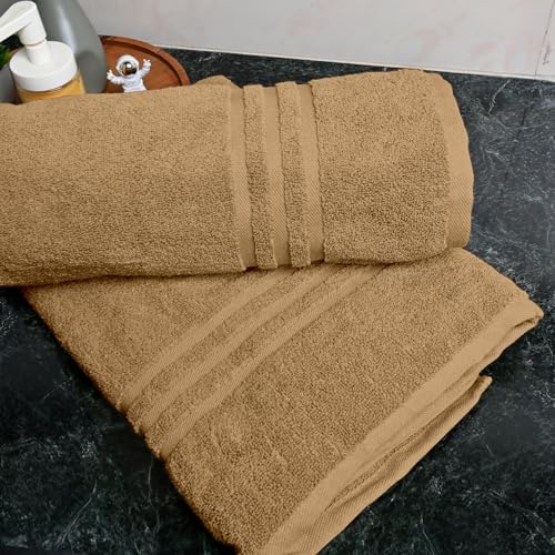 Image of Divine Casa 100% Cotton Bath Towel Set of 2, 550 GSM Ultra Soft Highly Absorbent Thick Towels, Large 75 x 150 cm, Beige