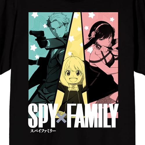 Spy X Family Character Grid Boy's Black Crew Neck Short Sleeve T-Shirt2