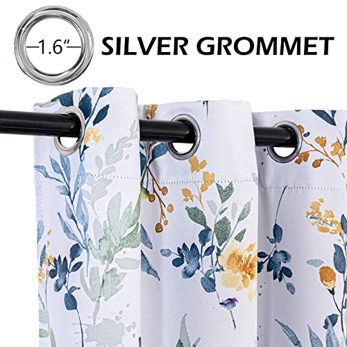 Image of MYSKY HOME Floral Curtains 90 inch Long Living Room Curtains Room Darkening Curtains Thermal Insulated Light Blocking Drapes Grommet for Bedroom Bathroom, 2 Panels, Yellow and Blue