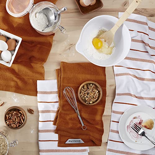 KitchenAid Albany Kitchen Towel 4-Pack Set, Honey Orange/White, 16"x26" - image 2