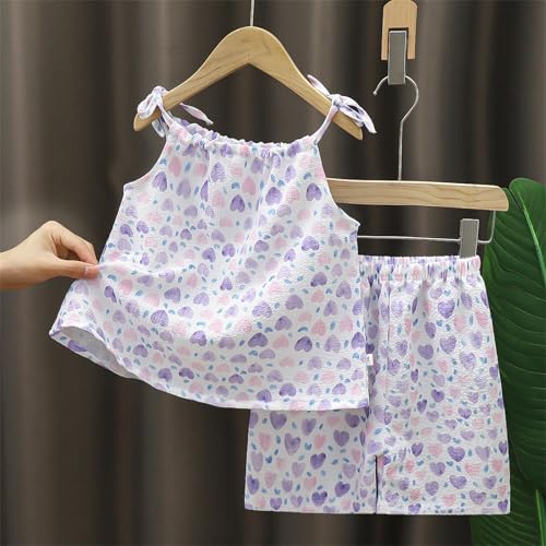 Girls Summer Outfits 2 Piece Set Toddler Oil Painting Style Sleeveless Tie-Up Strap Top + Shorts Baby Casual Clothes2