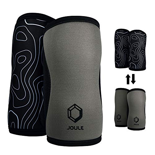 JOULE Active Reversible Knee Sleeve - 7mm Pair of 2 Neoprene Sleeves with Compression for Weightlifting, Powerlifting, and Crossfit - (Gray/Black, Large)