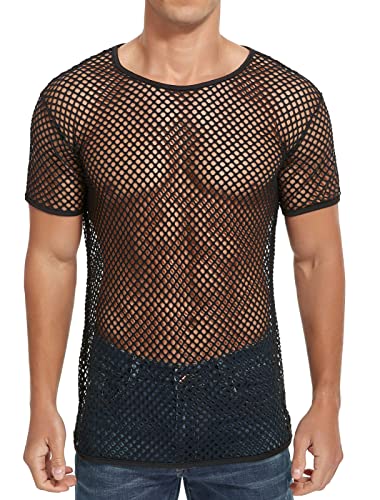 Men's Mesh Fishnet See Through Shirt Short Sleeve Muscle Undershirts Tee Tops3