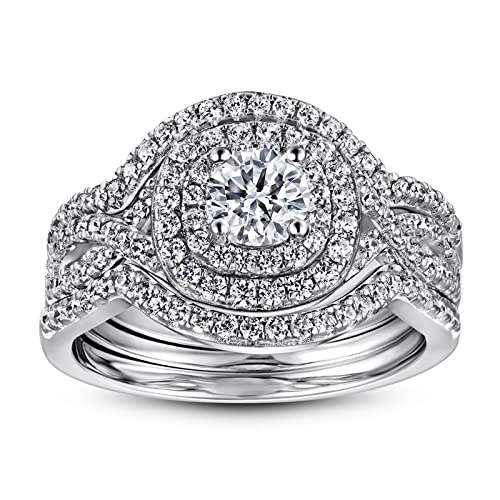 Bague de fiançailles femme argent AMDXD parure luxe zircone ronde