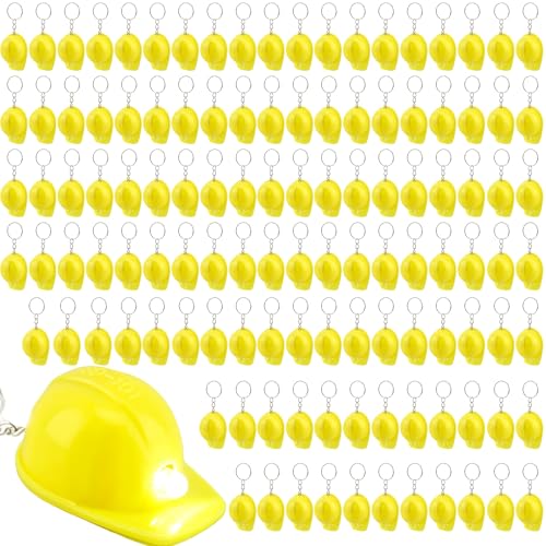 Cotiny 120 Pcs Mini Construction Hat Keychains Yellow LED Small