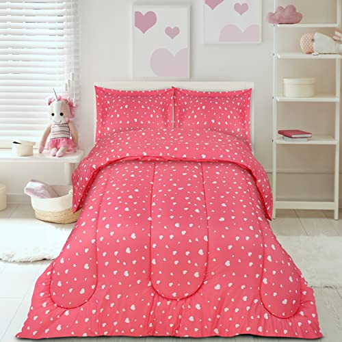 Utopia Bedding All Season Heart Comforter Set with 2 Pillow Cases, 3 Piece Soft Brushed Microfiber Kids Bedding Set for Boys/Girls, Machine Washable (Twin)