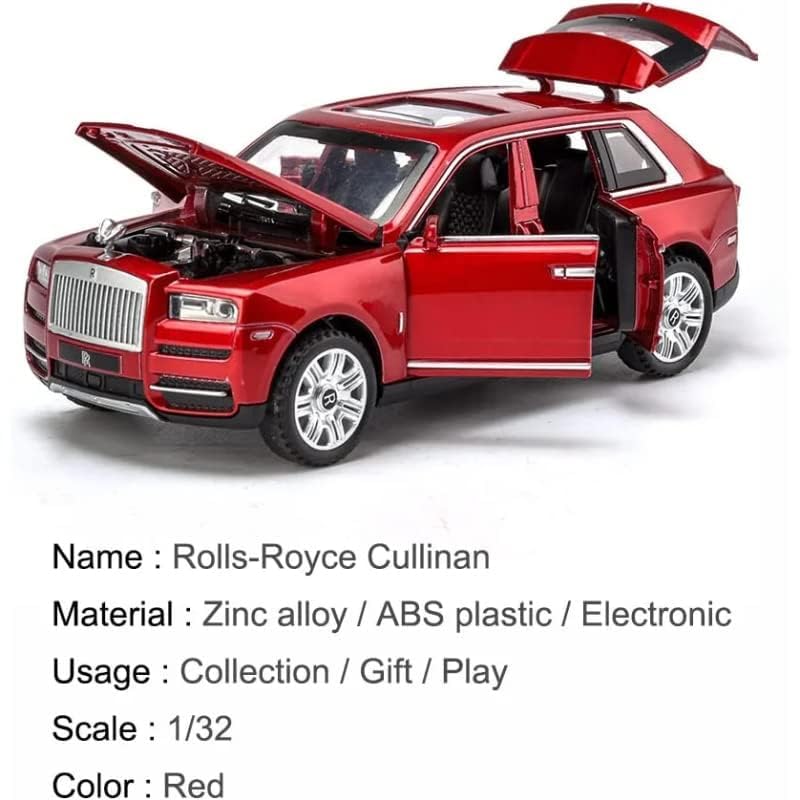 Image of 1:32 Diecast Rolls Royce Cullinan Toy Car Alloy Metal Vehicle with Pull Back Action Openable Doors Lights & Music Gift for Boys Girls Kids & Collectors (Red)