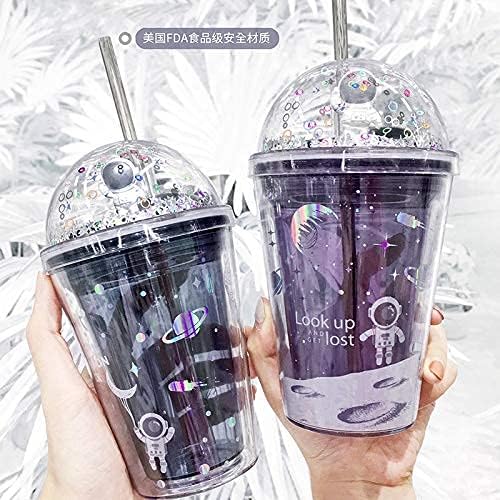 Miniatura 3 de Vaso de astronauta con pajilla, para café helado, vasos para fiestas infantiles, vaso de plástico reutilizable (morado astronauta, 14.4 fl oz)