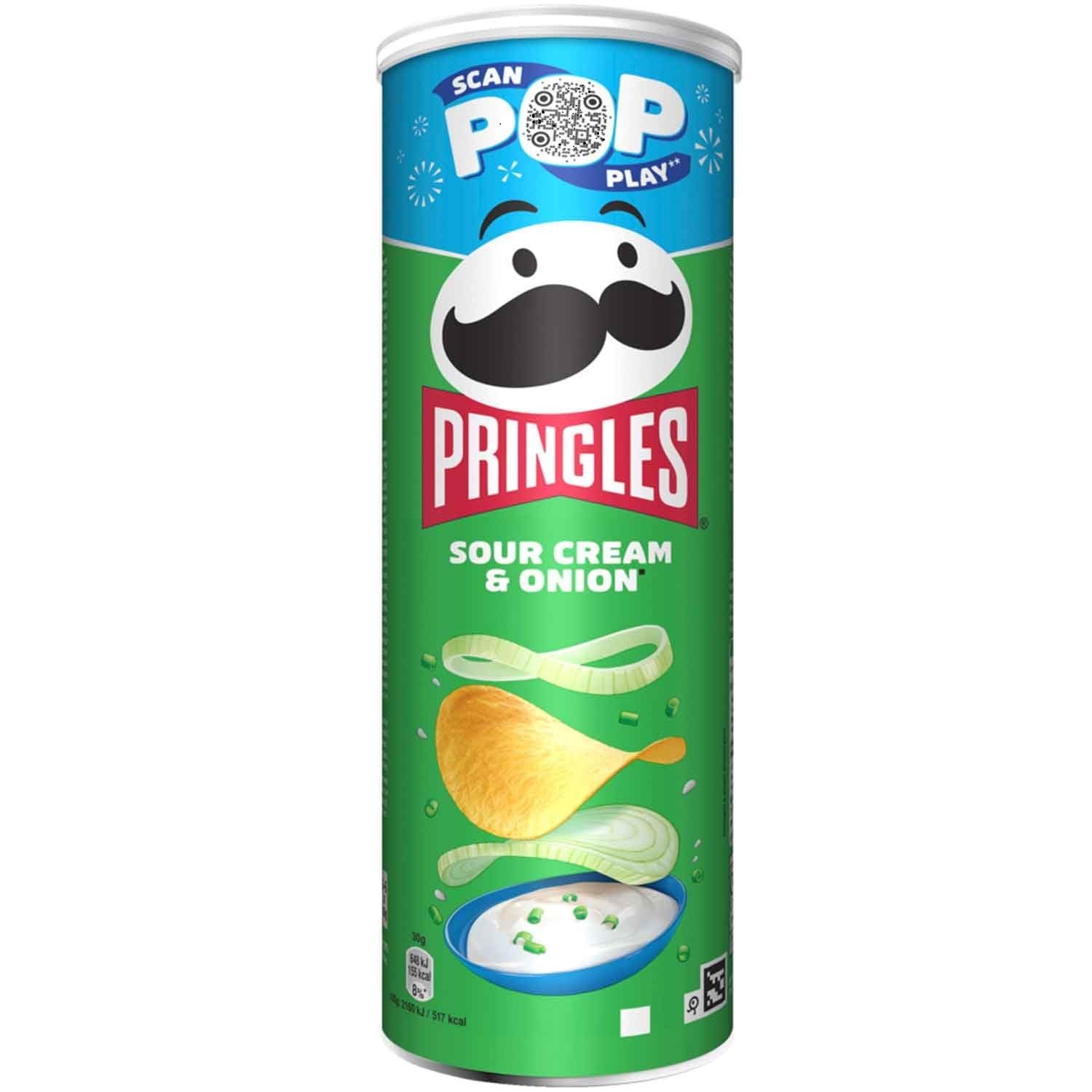 Pringles Sour Cream & Onion (1 x 185 g) – der unwiderstehliche Snack-Klassiker in der praktischen Dose – knackige Chips mit Sour Cream- und Zwiebel-Geschmack – Pop. Play. Eat.