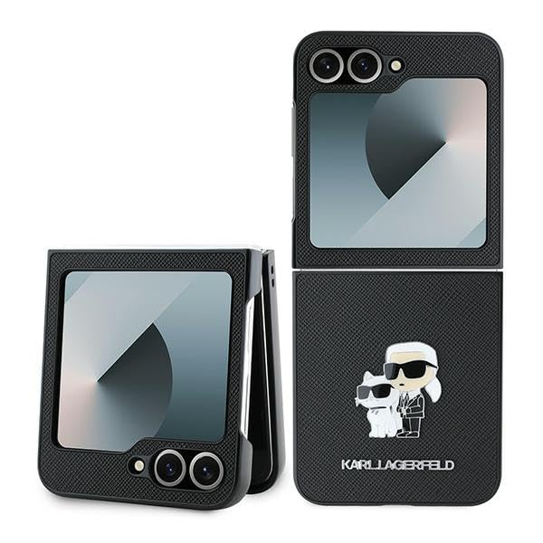 CG Mobile Karl Lagerfeld KLHCZF6SAPKCNPK Coque pour Z Flip6 F741 Noir Saffiano Metal Pin
