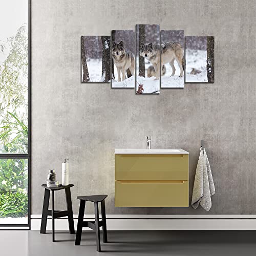 5 Pieces The Wolf Wall Art Decor Poster Painting On Canvas Print Pictures Wolves In Snow Forest In Winter Picture For Home Decoration Living Room Artwork #TOP2