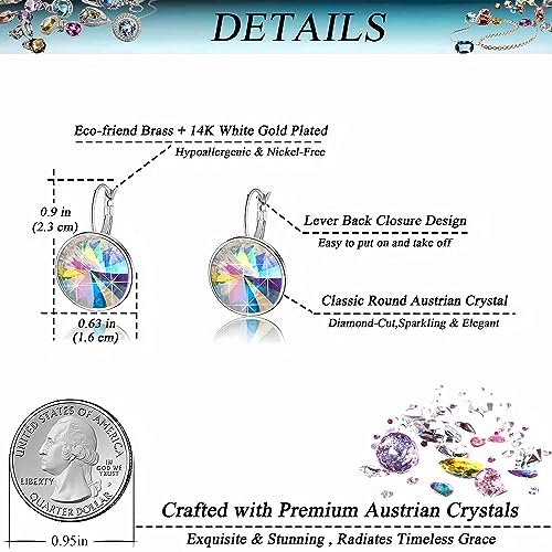 Austrian Crystals Round Drop Leverback Earrings for Women 14K Gold Plated Hypoallergenic Hoop Earrings4
