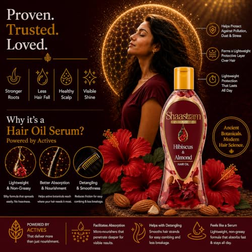 Image of Hibiscus & Almond Hair Oil Serum | Leave-On Lightweight Hair Oil with Active Botanical Infusion | Fast Absorbing, Non-Sticky Ayurvedic Hair Oil for Hair Fall, Nourishment & Shine | Men & Women | 180ml