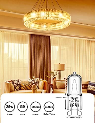 Fulighture G9 Halogen Bulbs, Clear Capsule Halogen Lamps Dimmable, 25W, Warm White 3000K, No Strobe, No Flicker, 360° Viewing Angle, 10 Pcs