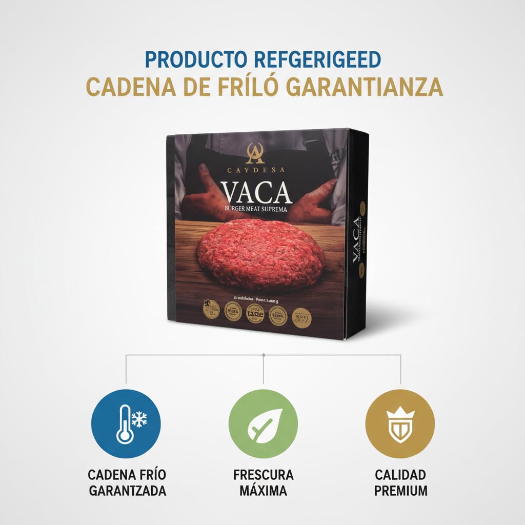 CAYDESA Vaca Burger Meat Suprema 12 uds (2.4kg) - Carne Gourmet Premiada - Envío Refrigerado