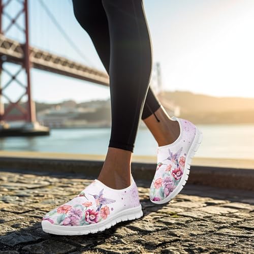 Image of Hummingbird Floral Print Lightweight Walking Shoes for Women Mesh Casual Sneakers Size 5-10.5