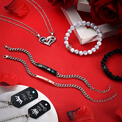 8 Pieces Couples Necklace Bracelet Matching Bracelets Set for Women Men, Her King His Queen I Love You Heart Crown… - Image 7