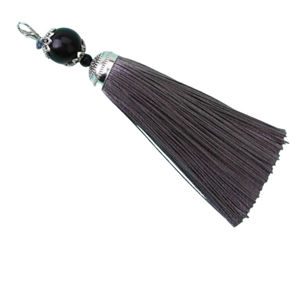 Versatile Tassel Keychain Beads Charms Silk Tassel, 8cm Silky Lobster Clasp, Pendant for DIY Crafts Jewelry Making Accessories 1pc(Grey)