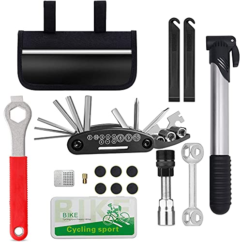 NC Bike Tire Repair Tool Kits - Mini Bicycle Tire Pump, Tire Puncture Repair Kit, Bike Multi Tool Set, Glueless Tire Patches, Bicycle Tire Lever, Portable Bike Bag, Emergency All in One Bike Tool