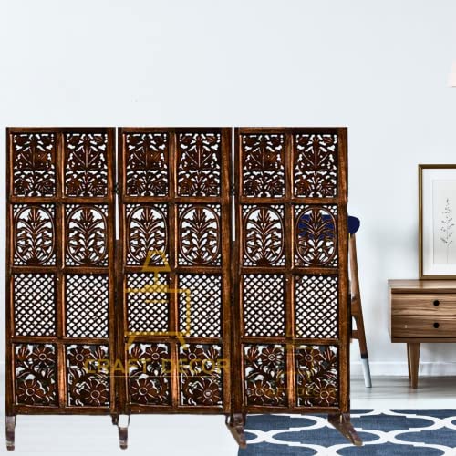 Image of Wooden Room Partition for Living Room, Wood Screen Separator and Wooden Room Dividers, Studio Wall Panel 5 Feet with Stands for Living Room /Bedroom /Office /Restaurant /(Brown) (3 Panels)