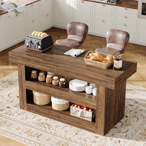 Tribesigns 55-Inch Kitchen Island with Storage, Farmhouse 3-Tier Stationary Island
