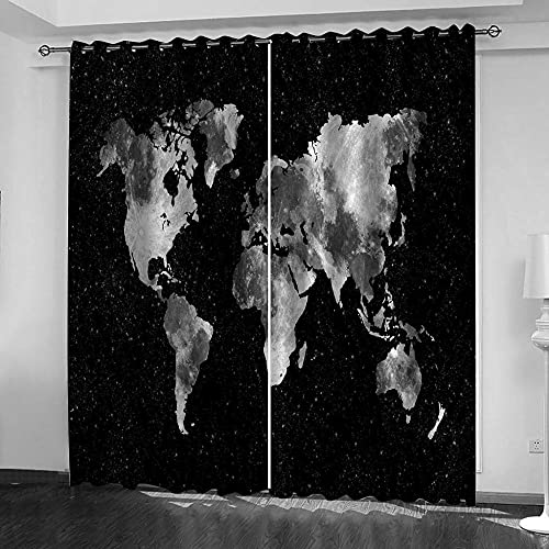 MXYHDZ Rideaux Occultant Chambre - Carte du monde noir et blanc Cover