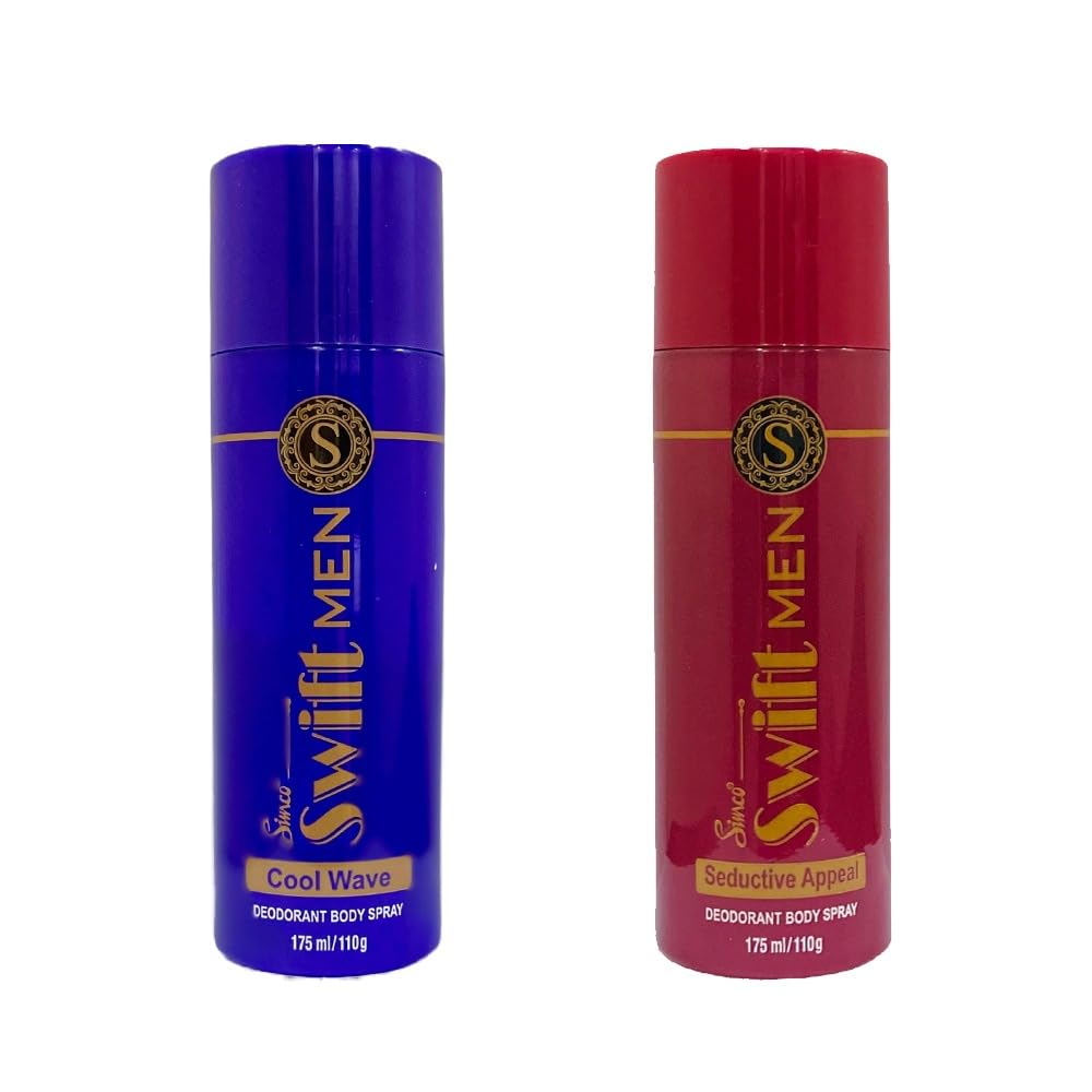 Simco Swift Deodorant for Men (Combo Pack of 2, 175 ml each) | Seductive Appeal + Cool Wave Deodorant Body Spray | No Gas, Deep & Long Lasting Fragrance-image-8