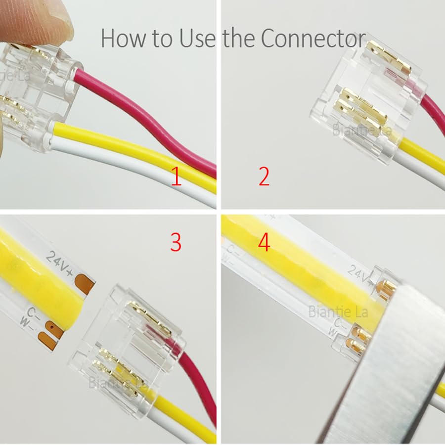 3-Pin 10mm COB LED Strip Connector for Solderless Strip-to-Wire Joints on CCT COB LED Light Strips - (Style: A, Color: Strip to Wire, Package: 25, Pins: 3P 10mm Connector)