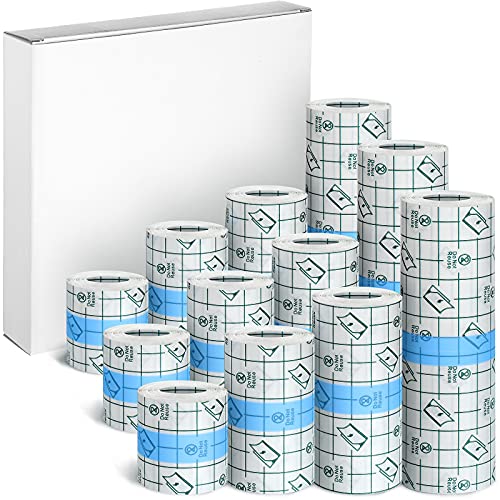 12 Pieces Transparent Stretch Adhesive Bandage Transparent Shower Dressing Protective Flim Dressing Roll Waterproof Bandage Clear Adhesive Bandages Dressing Tape for Tattoos Swimming, 4 Sizes