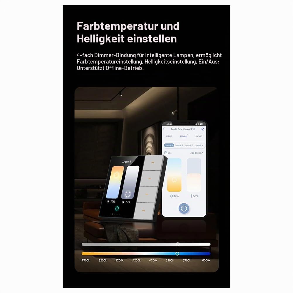 3,5 Smart Wandschalter Touchscreen 4 Gruppen Schalter 8-Wege-Szene Radarsensor Dimmschalter Vorhang Tuya Zigbee A
