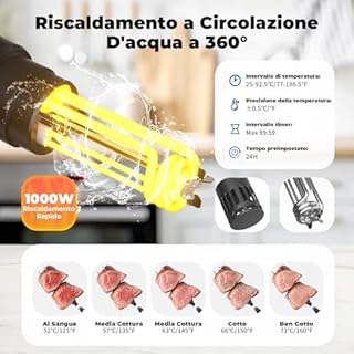 Sous Vide Roner Cucina a Bassa Temperatura 1000W Slow Cooker Circolatore Termico Professionale con Ricette Timer con Funzione di Prenotazione
