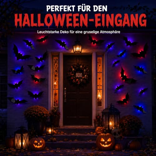24 Stück Halloween Fledermaus Deko mit LED Outdoor Innen Fensterbilder – Ansicht 2