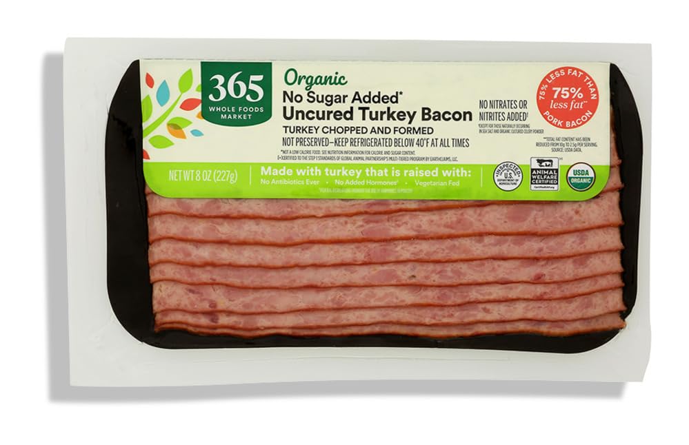 365 by Whole Foods Market Organic Sugar Free Uncured Turkey Bacon, 8 OZ