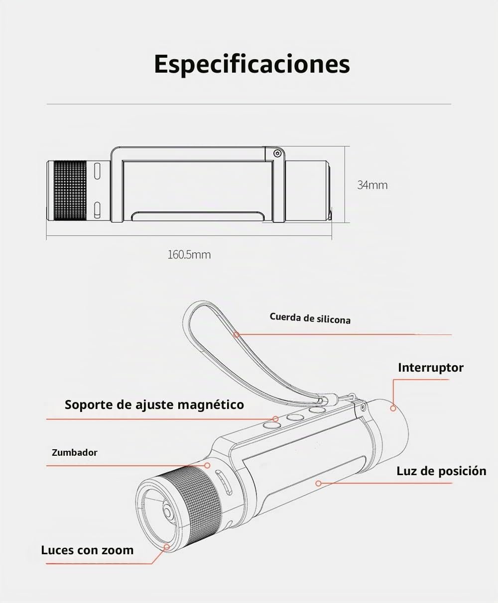 MIJIA NexTool - Linterna con zoom 6 en 1 para exteriores, portátil modo normal y de alarma fuente de luz dual mango giratorio de 360 ​​grados (negro)
