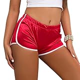 MUYDZ Women Sexy Summer Sports Gym Yoga Low Waist Elastic Trousers Hot Pants for Beach Nightclub Stage Mini Shorts(Red,XXL)