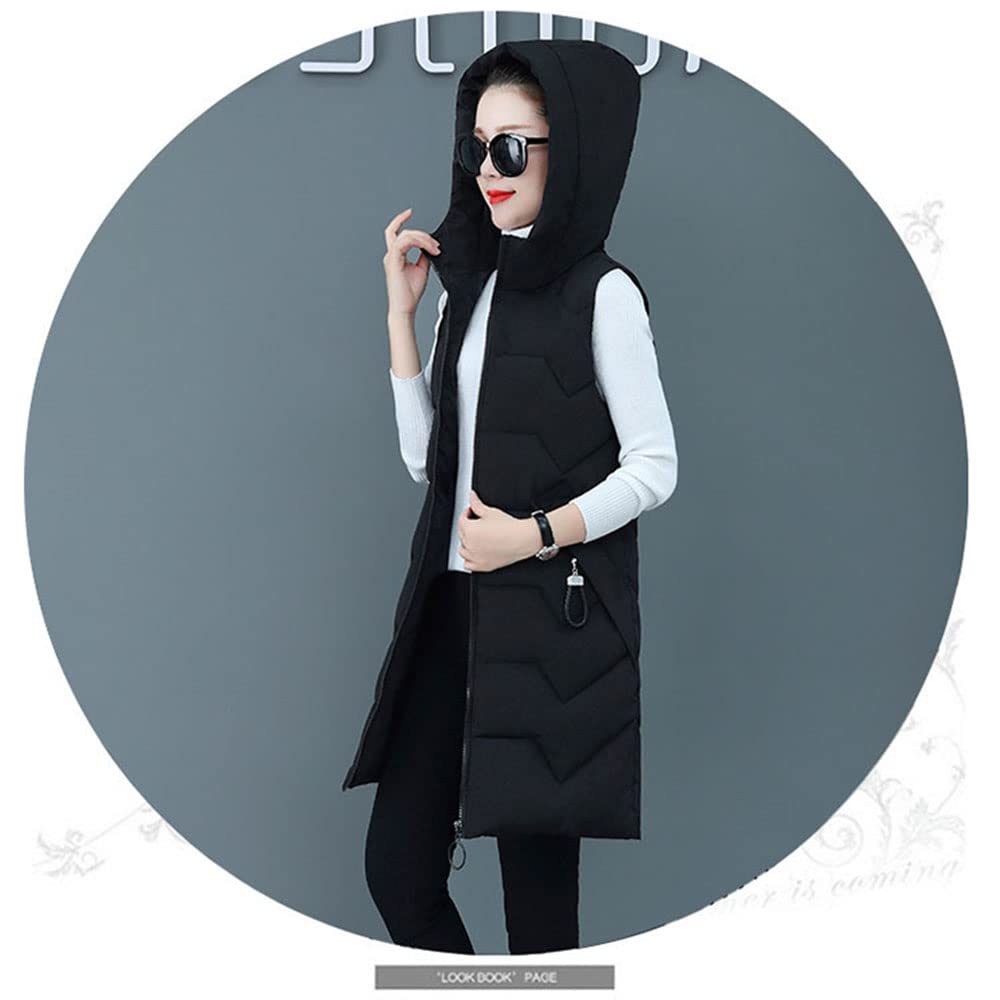 Gilet in Piumino Donna Gilet Trapuntato Autunno Invernali Smanicato Piumino Canottiera Mode Leggermente Imbottito Giacca con Cappuccio Gilet con Tasche Casual con Cerniera Outerwear,Nero,XL