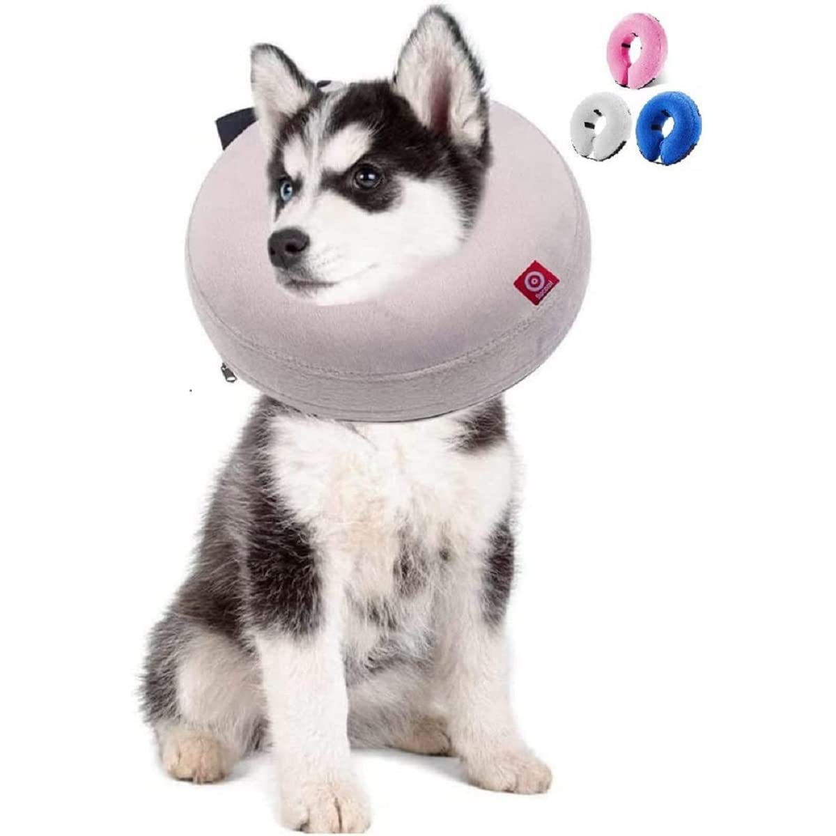 Ducomi Collare Protettivo Gonfiabile Elisabettiano per Cane e Gatto per Recupero Postoperatorio dell'Animale - libertà nei Movimenti e Vista - Previene l'Infezione da Graffi e Morsi (Grey, L) L Grey