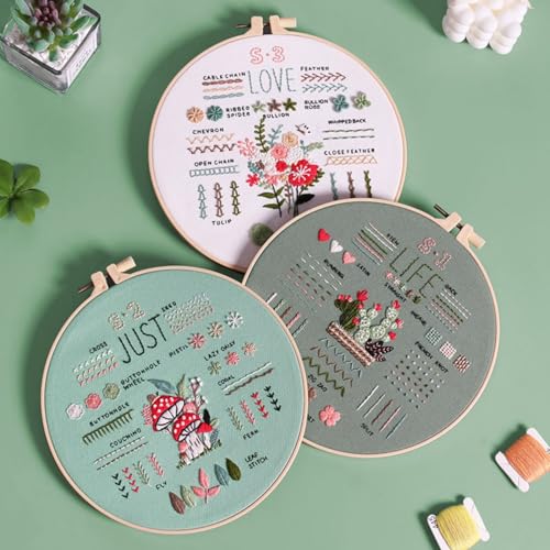 Image of Highkick Embroidery Kit for Beginner, Top 34 Stitches for Embroidery Adults Starter,with Step by Step Illustrations, Patterns