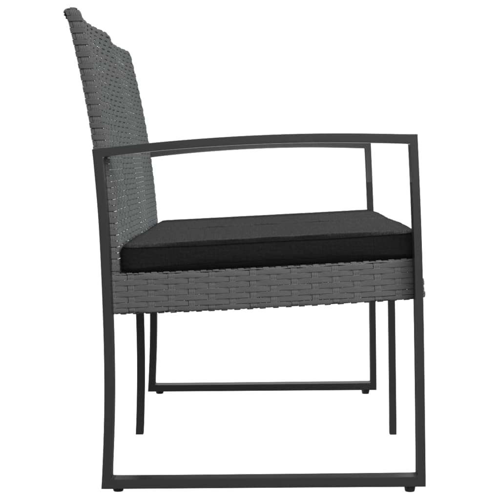 2-osobowa ławka ogrodowa z poduszkami, ciemnoszara, rattan PP, stal malowana proszkowo, 103, 5x57x77, 5 cm, 110 kg, do ogrodu i tarasu, komfortowe siedzisko z podlokietnikami, łatwe czyszczenie