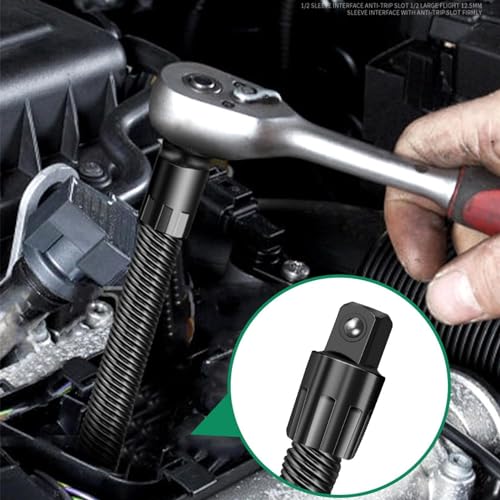 Image of AASONS 1 /2inch Square Drive Flexible Long Socket Extension Ratchet, Flexible Extension Bar Rod, Bendable Elastic Joint Head Post Connecting Link, Shaft Drive Adapter Bit Holder 350mm Impact Wrench