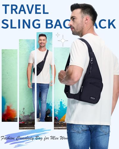 Seoky Rop Sling Bag for Men Women Slim Personal Purse Pocket Small Anti-Thief Crossbody Chest Bag for Travel Hiking Black2