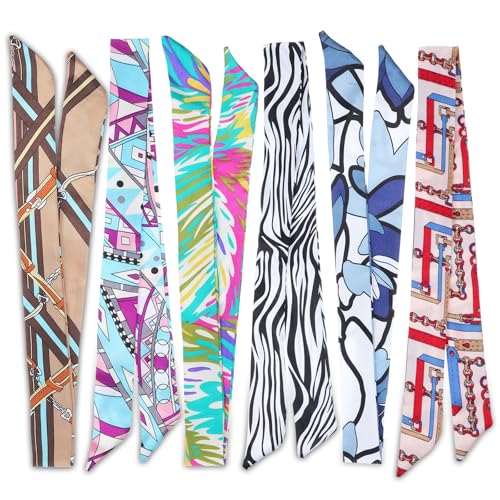 6 Pack Scarf Bags for Women Mixed Designs Purse Scarf Fashion Handbag Scarfs Band Neckerchief Scarfs Head Wrap Hair Accessories for Women 32.3x1.5in2