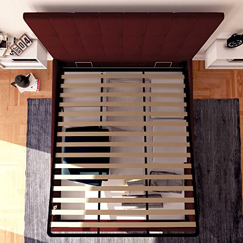 Baldiflex Einzelbett mit Stauraum Dublin aus Kunstleder, Lattenrost für Einzelbetten, 180 x 200 cm, elegantes Kopfteil in Bordeaux – Bild 4