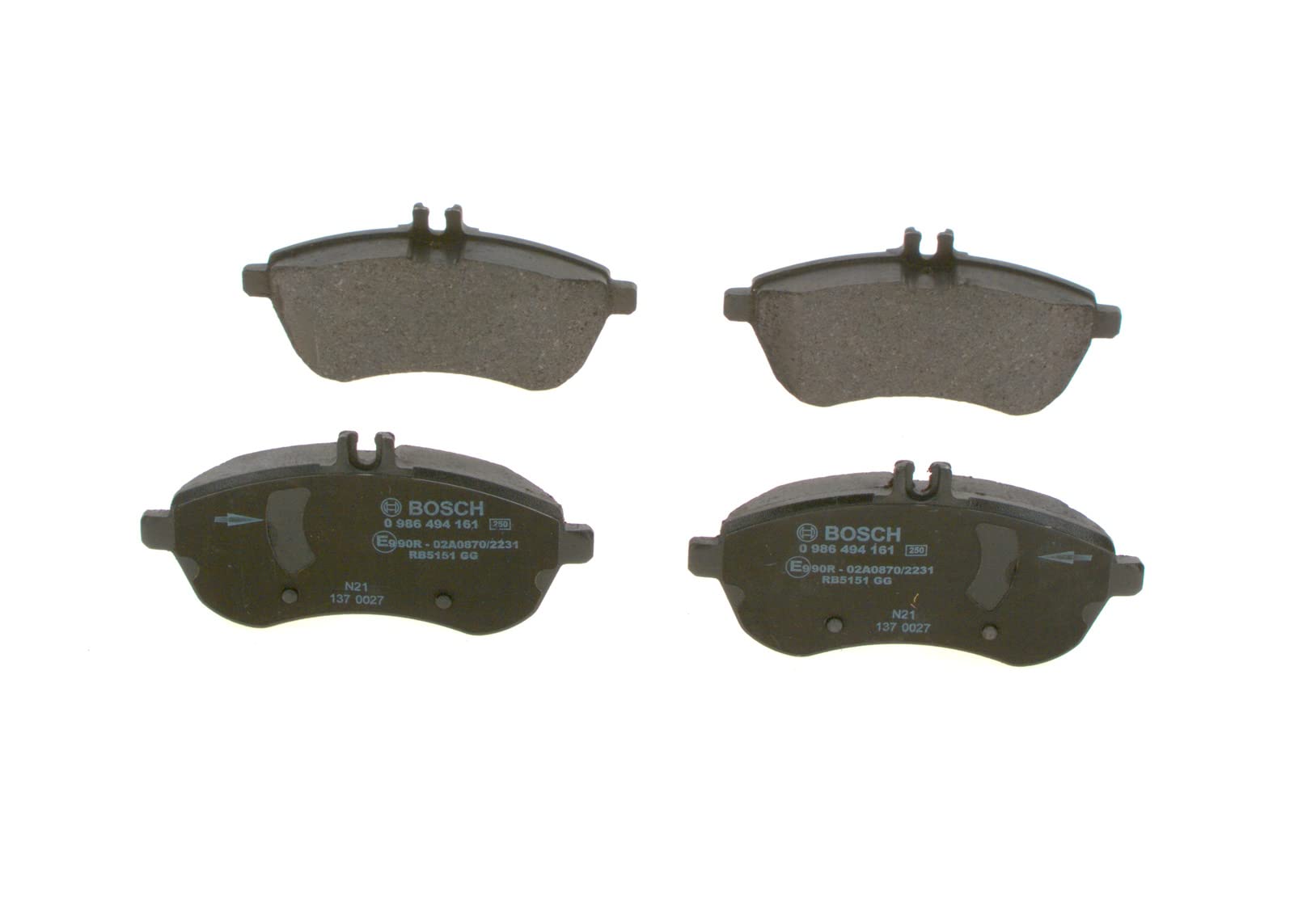 Bosch BP1072 - Plaquettes de Frein Avant pour Voiture - Jeu de 4 | Qualité Bosch - Réduction du Bruit et de la Poussière - Certifié ECE-R90 - Sans Cuivre