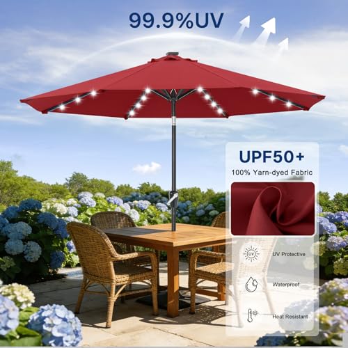 Image of ABCCANOPY Durable Solar Led Patio Umbrellas with 32LED Lights 11FT (Wine Red)