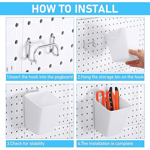 Uiifan 18 Set Pegboard Cups Kit Plastic Pegboard Bins With Hooks Pegboard Wall Containers Organizer Accessories With Label Stickers For Diy Tools Craft Office Workshop Garage Storage thumb #4