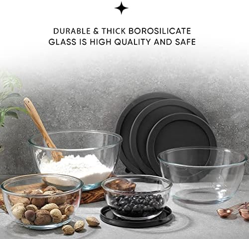 JoyJolt Kitchen Mixing Bowls - 8pc Glass with Lids Set – Neat Nesting Large Bowl Batter Cooking Storage and Big Salad BPA-Free Black - Thumbnail 5