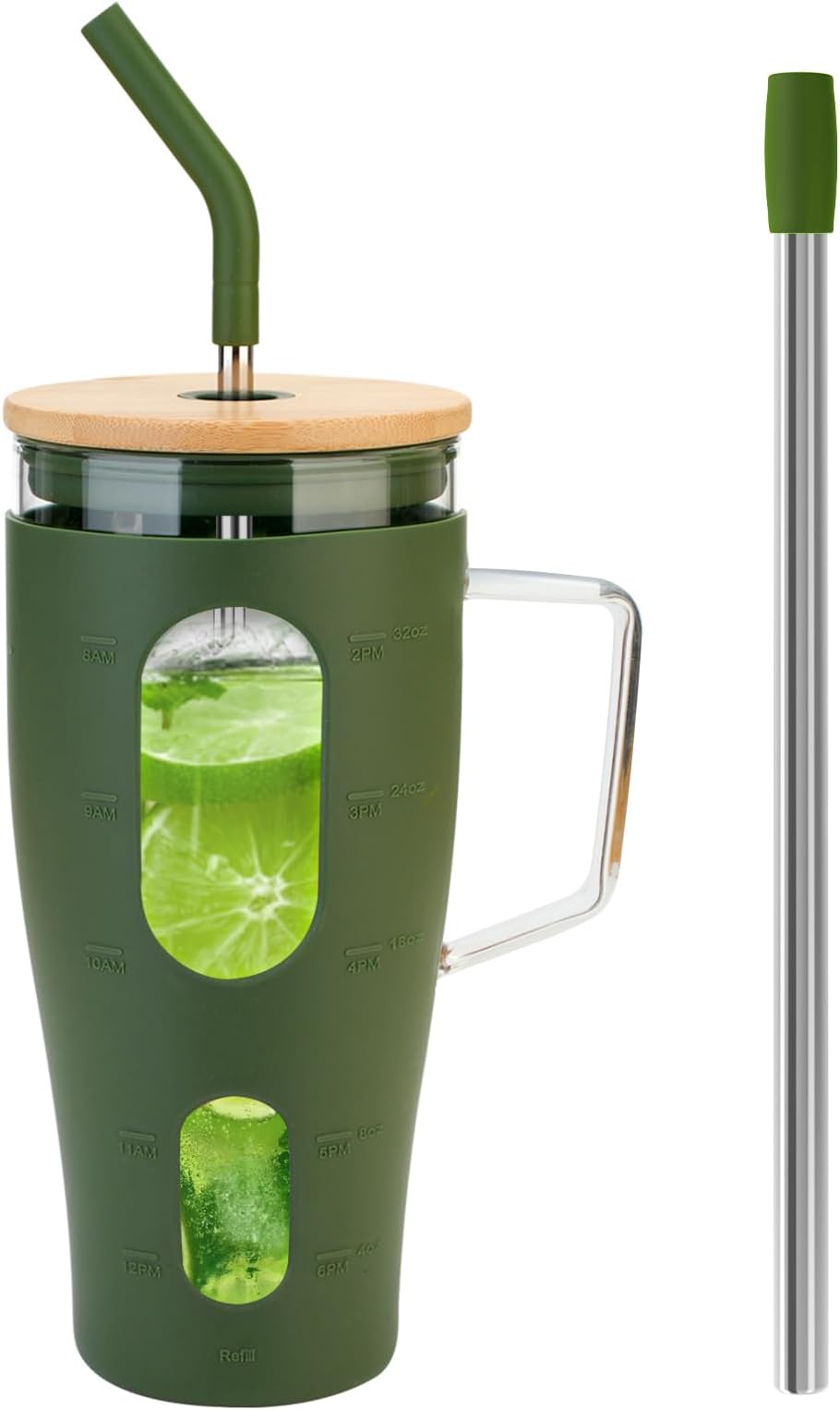 NOLOGLAZIC 64 Oz Glass Water Bottle With Time Marker, Half Gallon Bottle With Silicone Sleeve - View #6