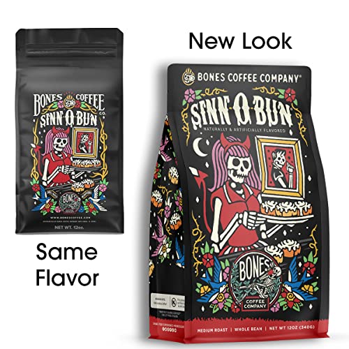 Bones Coffee Company Sinn 'O' Bun Ground Coffee Beans Cinnamon Roll Flavor | 12 Oz Medium Roast Low Acid Coffee | Flavored Coffee Gifts & Beverages (Ground) #TOP2