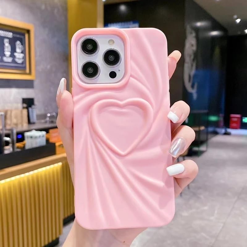 Image of COVERLY Heart Shape Design Back Case Cover for iPhone 12 Pro | Embossed Wrinkle Cute Silk Pattern | Love Trendy Matte TPU | Soft Silicone Fashion Aesthetic Cover for Girls & Women (Peach, Shockproof)